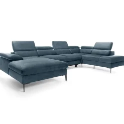Garnero Arredamenti Divani Angolari|Divani Letto-Divano letto regolabile angolare destro 5 posti 353x214cm tessuto azzurro Calmora Tessuto Vellutato Vogue Azzurro