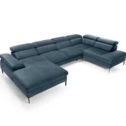 Garnero Arredamenti Divani Angolari|Divani Letto-Divano letto regolabile angolare destro 5 posti 353x214cm tessuto azzurro Calmora Tessuto Vellutato Vogue Azzurro