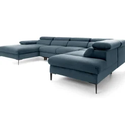 Garnero Arredamenti Divani Angolari|Divani Letto-Divano letto regolabile angolare destro 5 posti 353x214cm tessuto azzurro Calmora Tessuto Vellutato Vogue Azzurro