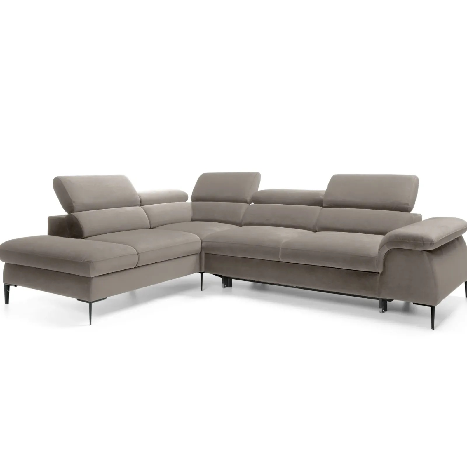 Garnero Arredamenti Divani Angolari|Divani Letto-Divano letto regolabile angolare sinistra 5 posti 280x214cm tessuto tortora Snuggity Tessuto Vellutato Vogue Tortora