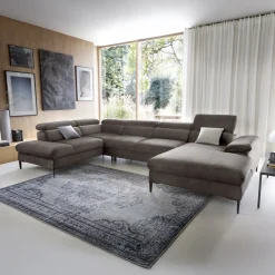 Garnero Arredamenti Divani Angolari|Divani Letto-Divano letto regolabile angolare sinistro 5 posti 353x214cm tessuto tortora scuro Calmora Tessuto Vellutato Vogue Tortora Scuro