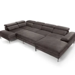 Garnero Arredamenti Divani Angolari|Divani Letto-Divano letto regolabile angolare sinistro 5 posti 353x214cm tessuto tortora scuro Calmora Tessuto Vellutato Vogue Tortora Scuro