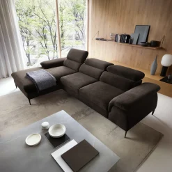 Garnero Arredamenti Divani Angolari|Divani Letto-Divano letto regolabile angolare sinistra 4 posti 288x182cm tessuto marrone Loungey Tessuto Vellutato Vogue Marrone