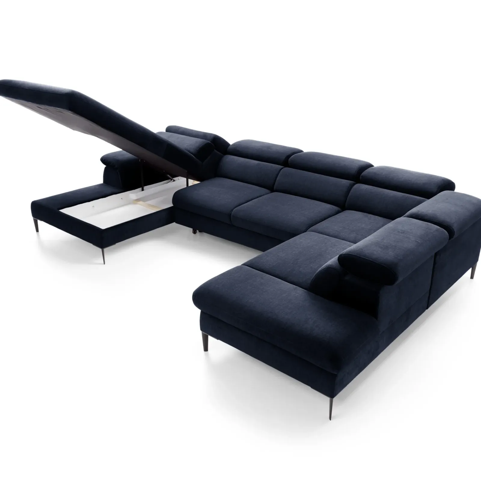 Garnero Arredamenti Divani Angolari|Divani Letto-Divano letto regolabile angolare destro 5 posti 353x214cm tessuto blu Calmora Tessuto Vellutato Vogue Blu