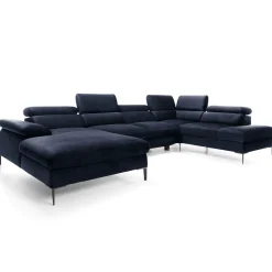 Garnero Arredamenti Divani Angolari|Divani Letto-Divano letto regolabile angolare destro 5 posti 353x214cm tessuto blu Calmora Tessuto Vellutato Vogue Blu