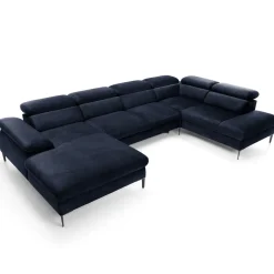 Garnero Arredamenti Divani Angolari|Divani Letto-Divano letto regolabile angolare destro 5 posti 353x214cm tessuto blu Calmora Tessuto Vellutato Vogue Blu