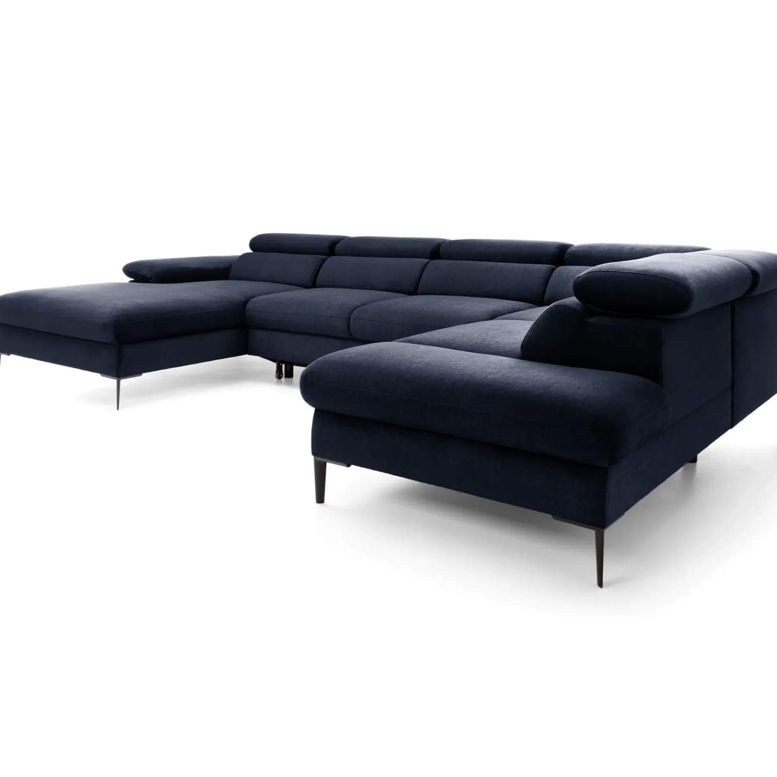 Garnero Arredamenti Divani Angolari|Divani Letto-Divano letto regolabile angolare destro 5 posti 353x214cm tessuto blu Calmora Tessuto Vellutato Vogue Blu