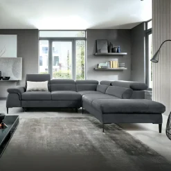 Garnero Arredamenti Divani Angolari|Divani Letto-Divano letto regolabile angolare destra 5 posti 280x214cm tessuto grigio Snuggity Tessuto Vellutato Vogue Grigio