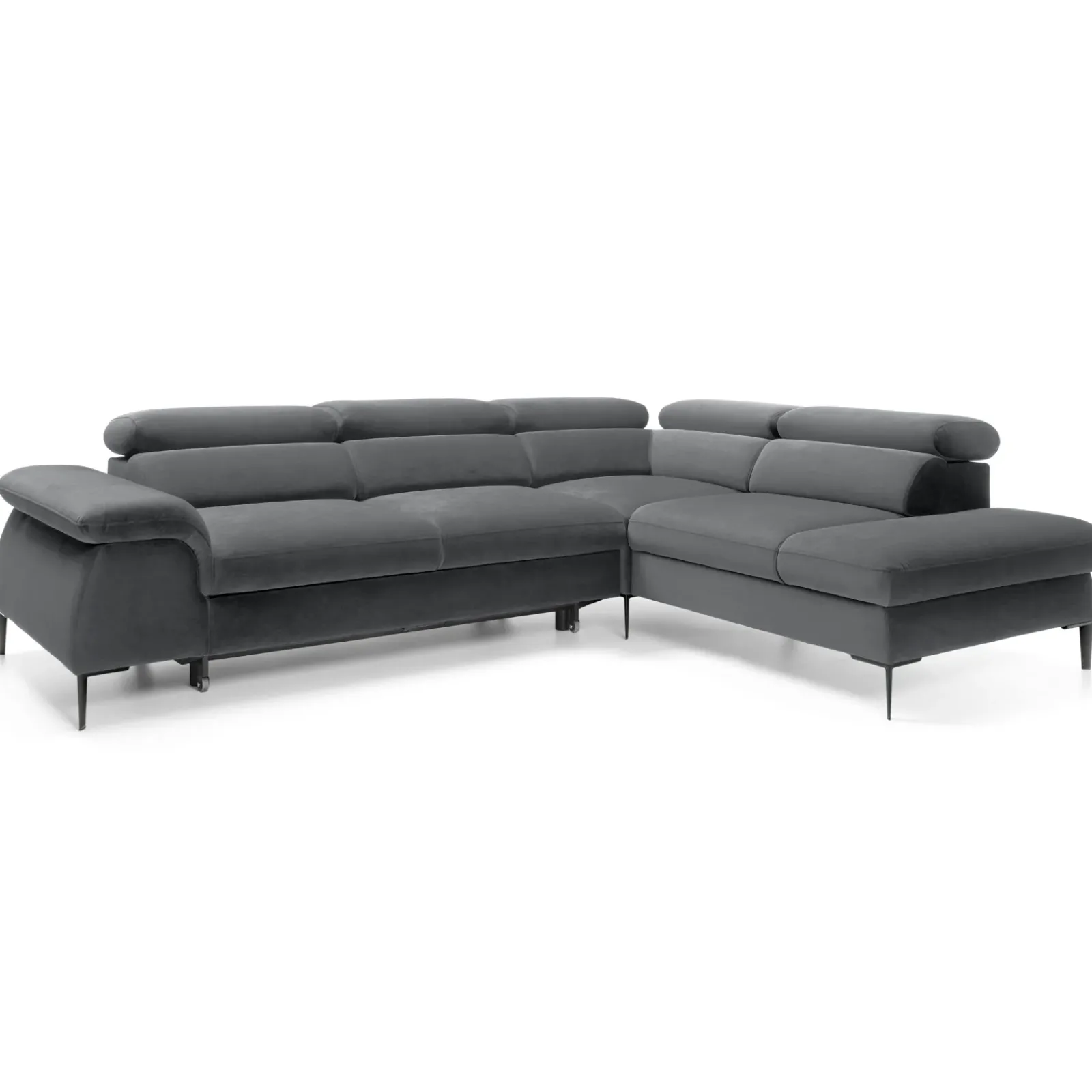 Garnero Arredamenti Divani Angolari|Divani Letto-Divano letto regolabile angolare destra 5 posti 280x214cm tessuto grigio Snuggity Tessuto Vellutato Vogue Grigio