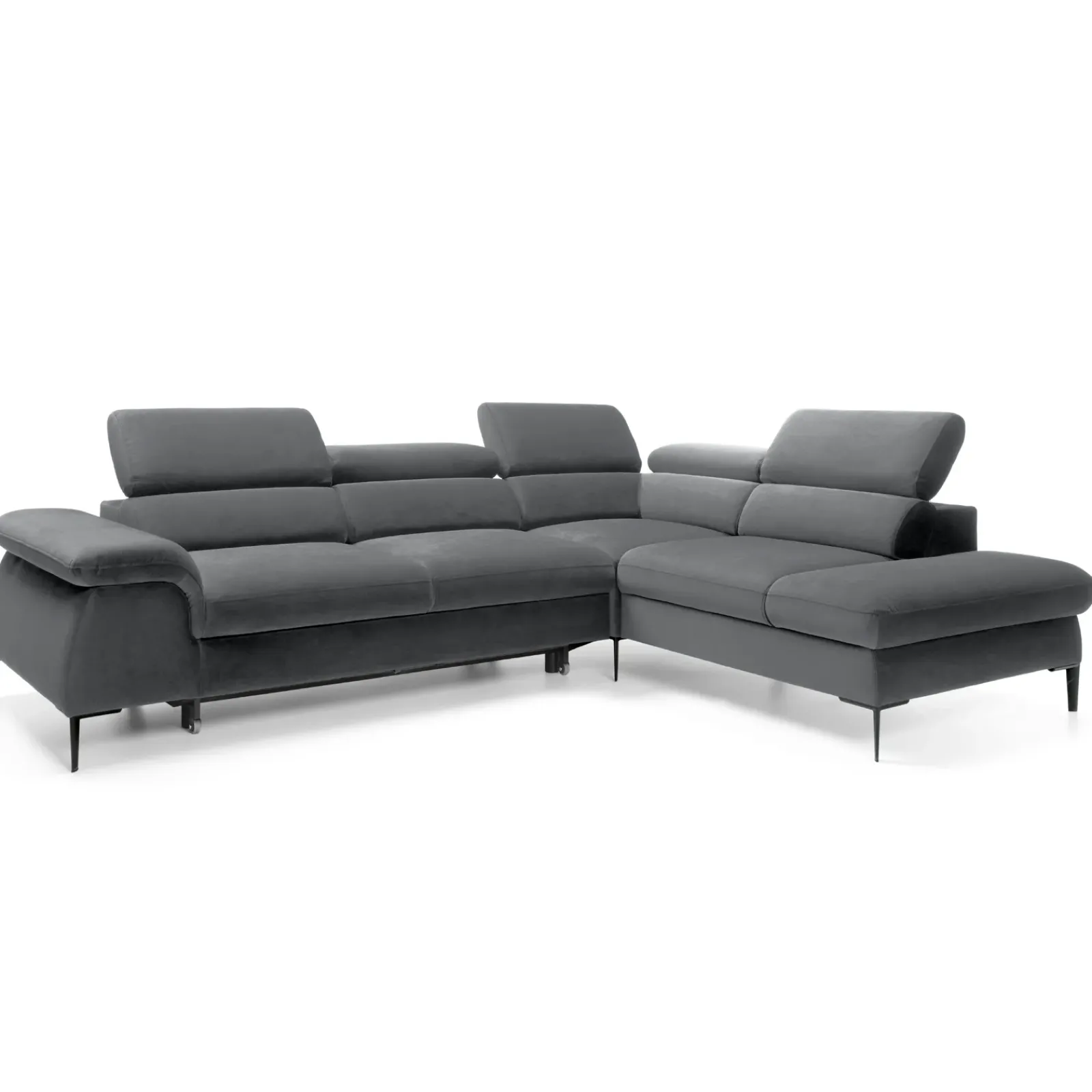 Garnero Arredamenti Divani Angolari|Divani Letto-Divano letto regolabile angolare destra 5 posti 280x214cm tessuto grigio Snuggity Tessuto Vellutato Vogue Grigio