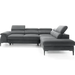 Garnero Arredamenti Divani Angolari|Divani Letto-Divano letto regolabile angolare destra 5 posti 280x214cm tessuto grigio Snuggity Tessuto Vellutato Vogue Grigio