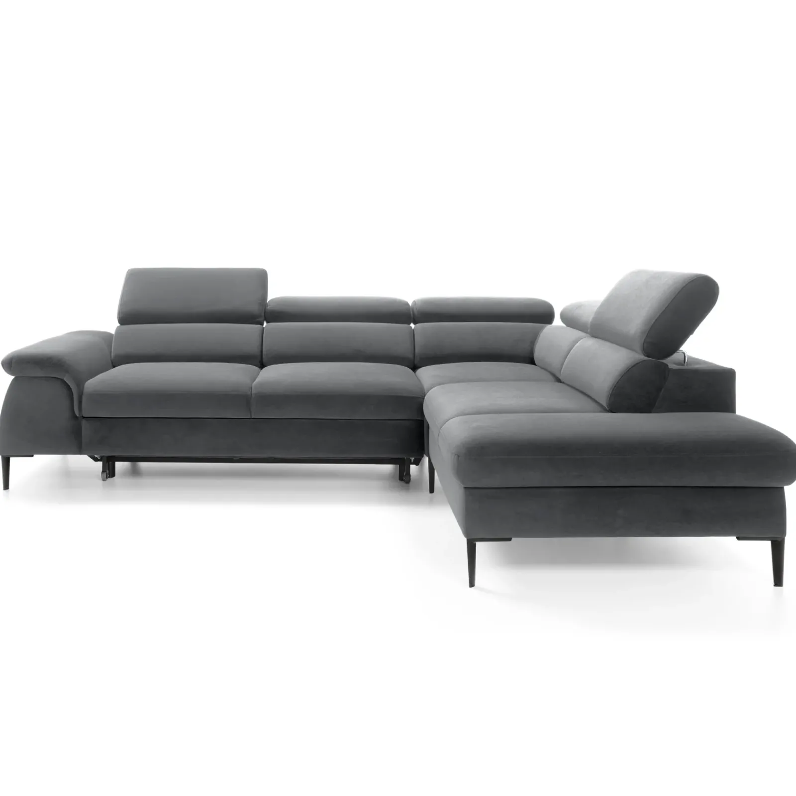 Garnero Arredamenti Divani Angolari|Divani Letto-Divano letto regolabile angolare destra 5 posti 280x214cm tessuto grigio Snuggity Tessuto Vellutato Vogue Grigio