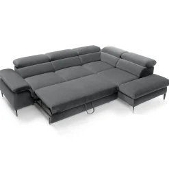 Garnero Arredamenti Divani Angolari|Divani Letto-Divano letto regolabile angolare destra 5 posti 280x214cm tessuto grigio Snuggity Tessuto Vellutato Vogue Grigio
