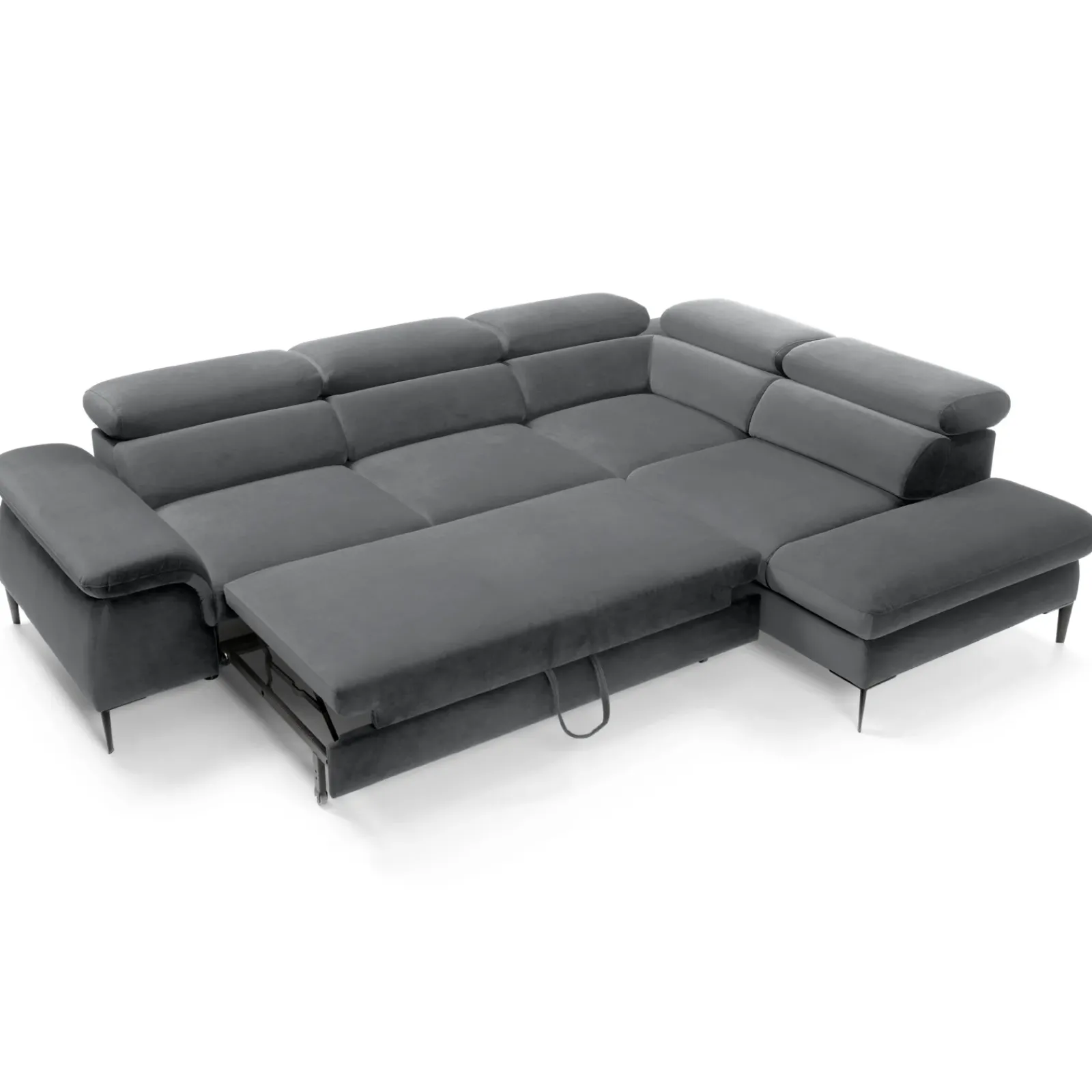 Garnero Arredamenti Divani Angolari|Divani Letto-Divano letto regolabile angolare destra 5 posti 280x214cm tessuto grigio Snuggity Tessuto Vellutato Vogue Grigio