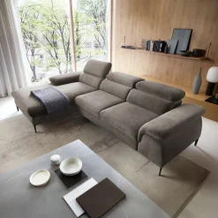 Garnero Arredamenti Divani Angolari|Divani Letto-Divano letto regolabile angolare sinistra 4 posti 288x182cm tessuto beige Loungey Tessuto Vellutato Vogue Beige