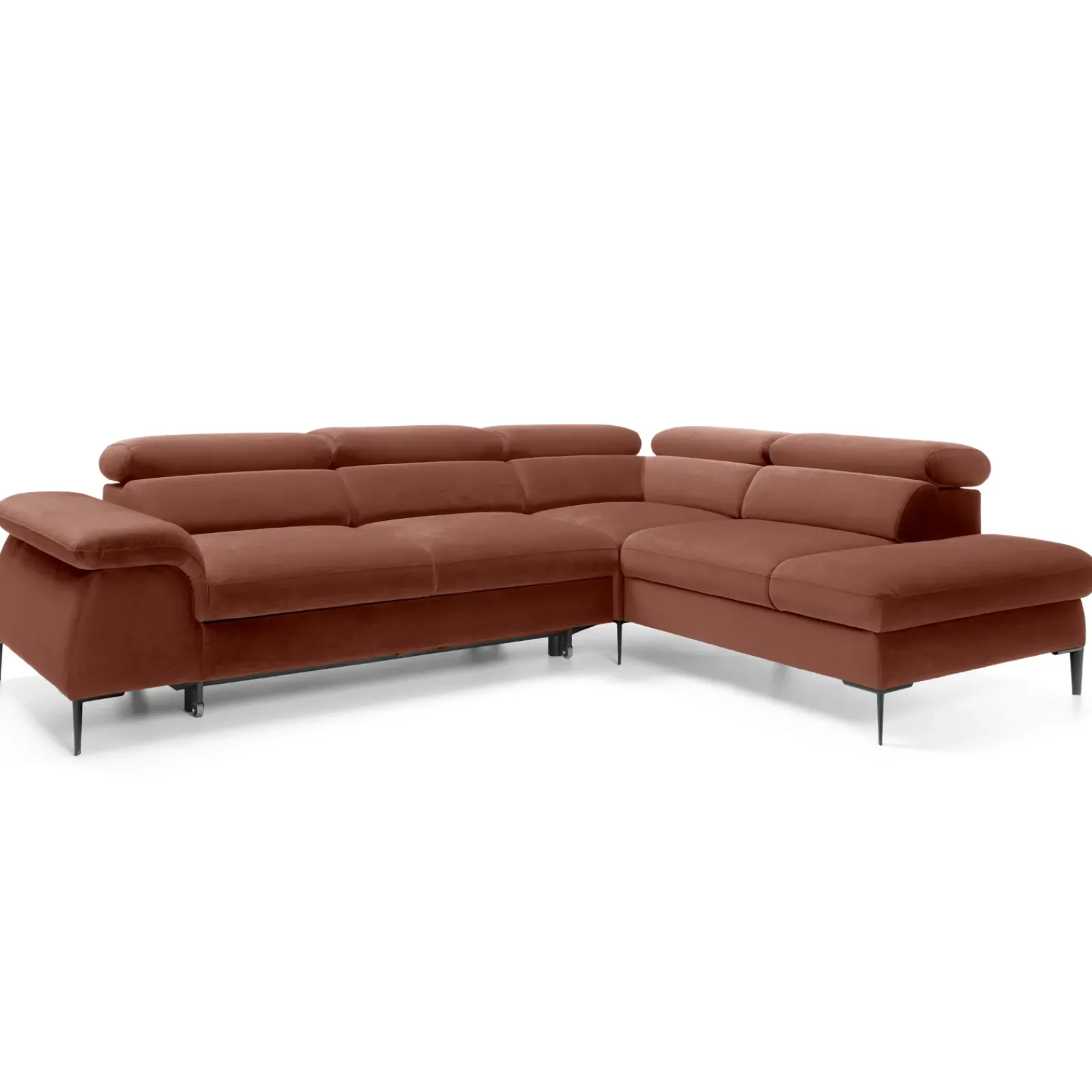 Garnero Arredamenti Divani Angolari|Divani Letto-Divano letto regolabile angolare destra 5 posti 280x214cm tessuto arancio corallo Snuggity Tessuto Vellutato Vogue Corallo