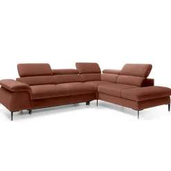 Garnero Arredamenti Divani Angolari|Divani Letto-Divano letto regolabile angolare destra 5 posti 280x214cm tessuto arancio corallo Snuggity Tessuto Vellutato Vogue Corallo