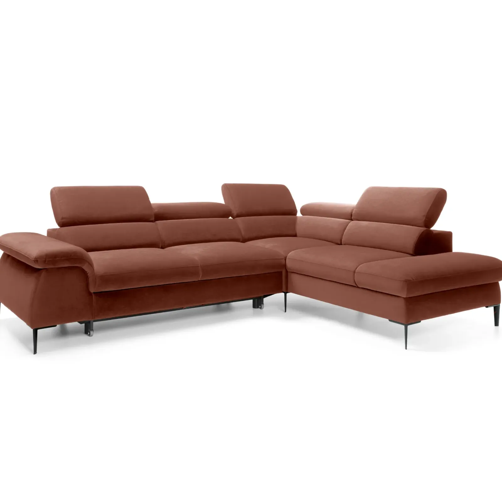 Garnero Arredamenti Divani Angolari|Divani Letto-Divano letto regolabile angolare destra 5 posti 280x214cm tessuto arancio corallo Snuggity Tessuto Vellutato Vogue Corallo