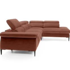 Garnero Arredamenti Divani Angolari|Divani Letto-Divano letto regolabile angolare destra 5 posti 280x214cm tessuto arancio corallo Snuggity Tessuto Vellutato Vogue Corallo