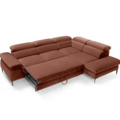 Garnero Arredamenti Divani Angolari|Divani Letto-Divano letto regolabile angolare destra 5 posti 280x214cm tessuto arancio corallo Snuggity Tessuto Vellutato Vogue Corallo