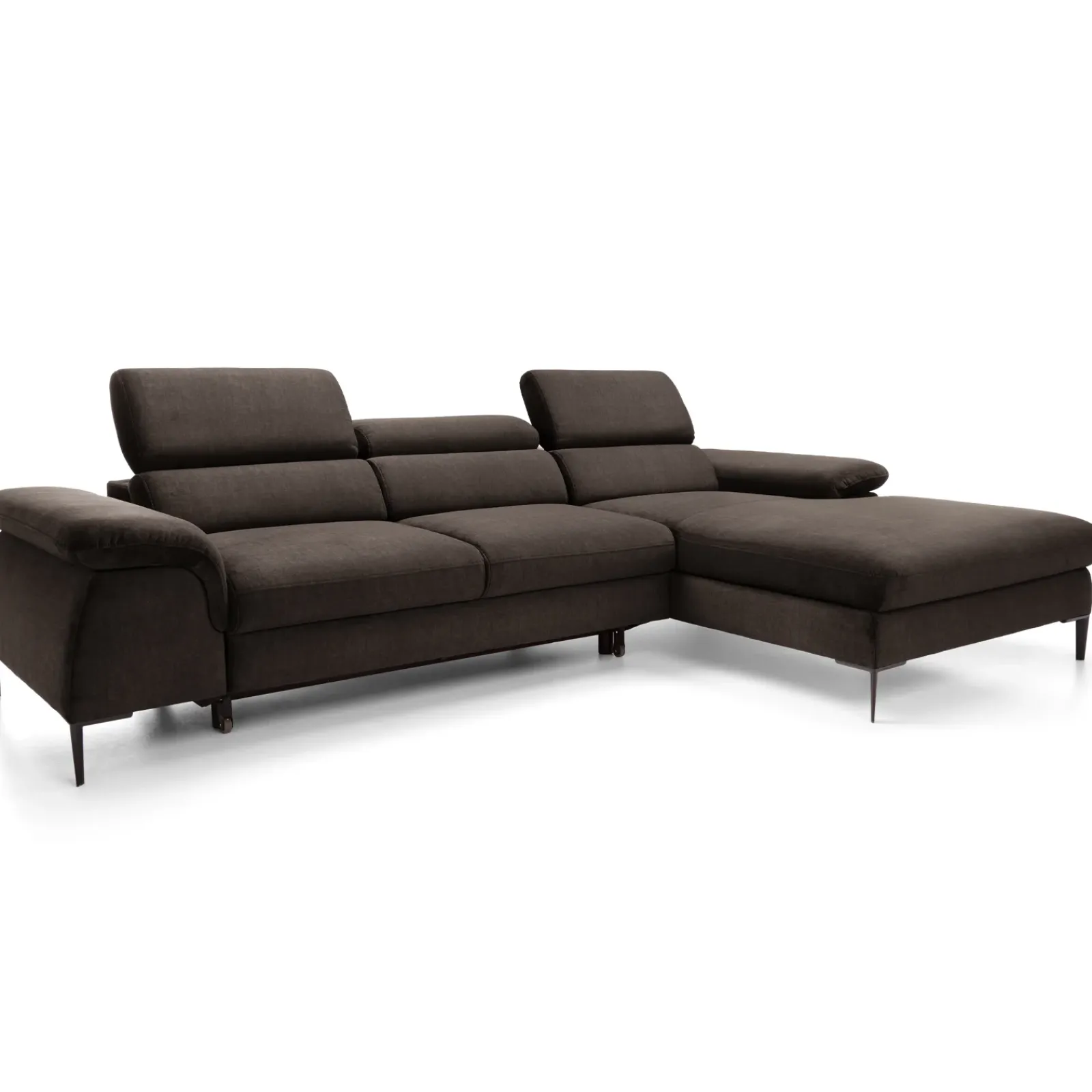 Garnero Arredamenti Divani Angolari|Divani Letto-Divano letto regolabile angolare destra 4 posti 288x182cm tessuto marrone Loungey Tessuto Vellutato Vogue Marrone