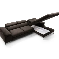 Garnero Arredamenti Divani Angolari|Divani Letto-Divano letto regolabile angolare destra 4 posti 288x182cm tessuto marrone Loungey Tessuto Vellutato Vogue Marrone