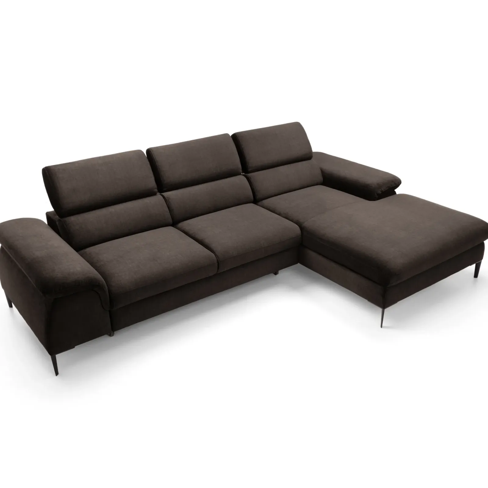 Garnero Arredamenti Divani Angolari|Divani Letto-Divano letto regolabile angolare destra 4 posti 288x182cm tessuto marrone Loungey Tessuto Vellutato Vogue Marrone