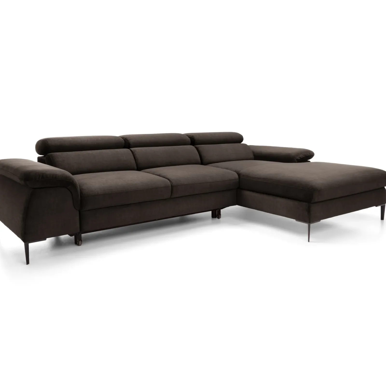 Garnero Arredamenti Divani Angolari|Divani Letto-Divano letto regolabile angolare destra 4 posti 288x182cm tessuto marrone Loungey Tessuto Vellutato Vogue Marrone