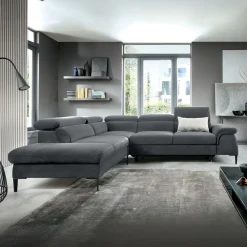 Garnero Arredamenti Divani Angolari|Divani Letto-Divano letto regolabile angolare sinistra 5 posti 280x214cm tessuto grigio Snuggity Tessuto Vellutato Vogue Grigio