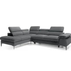 Garnero Arredamenti Divani Angolari|Divani Letto-Divano letto regolabile angolare sinistra 5 posti 280x214cm tessuto grigio Snuggity Tessuto Vellutato Vogue Grigio