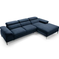Garnero Arredamenti Divani Angolari|Divani Letto-Divano letto regolabile angolare destra 4 posti 288x182cm tessuto blu Loungey Tessuto Vellutato Vogue Blu