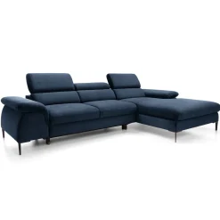 Garnero Arredamenti Divani Angolari|Divani Letto-Divano letto regolabile angolare destra 4 posti 288x182cm tessuto blu Loungey Tessuto Vellutato Vogue Blu