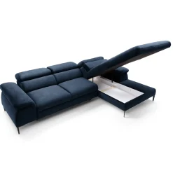 Garnero Arredamenti Divani Angolari|Divani Letto-Divano letto regolabile angolare destra 4 posti 288x182cm tessuto blu Loungey Tessuto Vellutato Vogue Blu