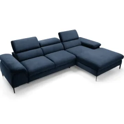 Garnero Arredamenti Divani Angolari|Divani Letto-Divano letto regolabile angolare destra 4 posti 288x182cm tessuto blu Loungey Tessuto Vellutato Vogue Blu