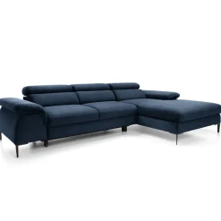 Garnero Arredamenti Divani Angolari|Divani Letto-Divano letto regolabile angolare destra 4 posti 288x182cm tessuto blu Loungey Tessuto Vellutato Vogue Blu