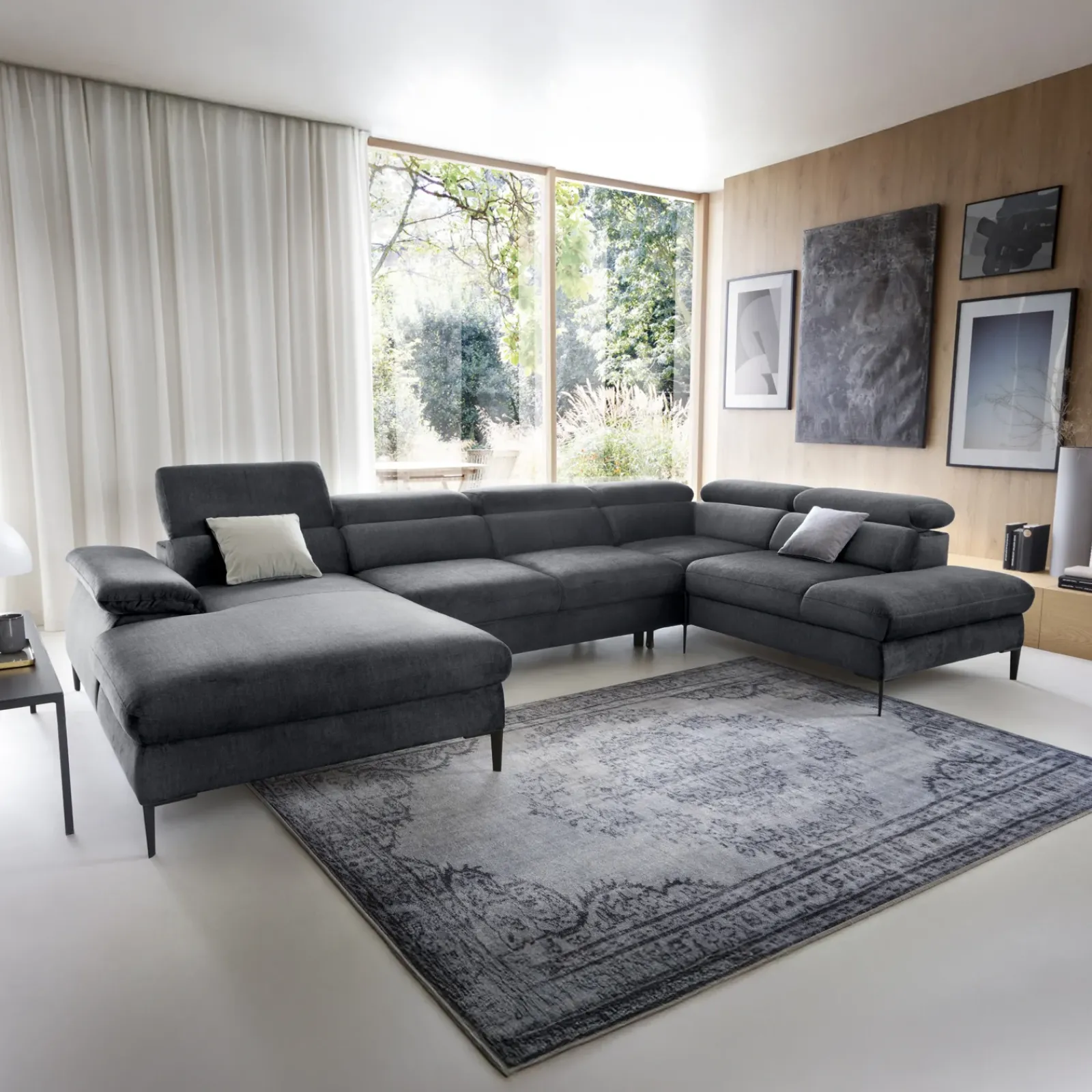 Garnero Arredamenti Divani Angolari|Divani Letto-Divano letto regolabile angolare destro 5 posti 353x214cm tessuto grigio scuro Calmora Tessuto Vellutato Vogue Grigio Scuro