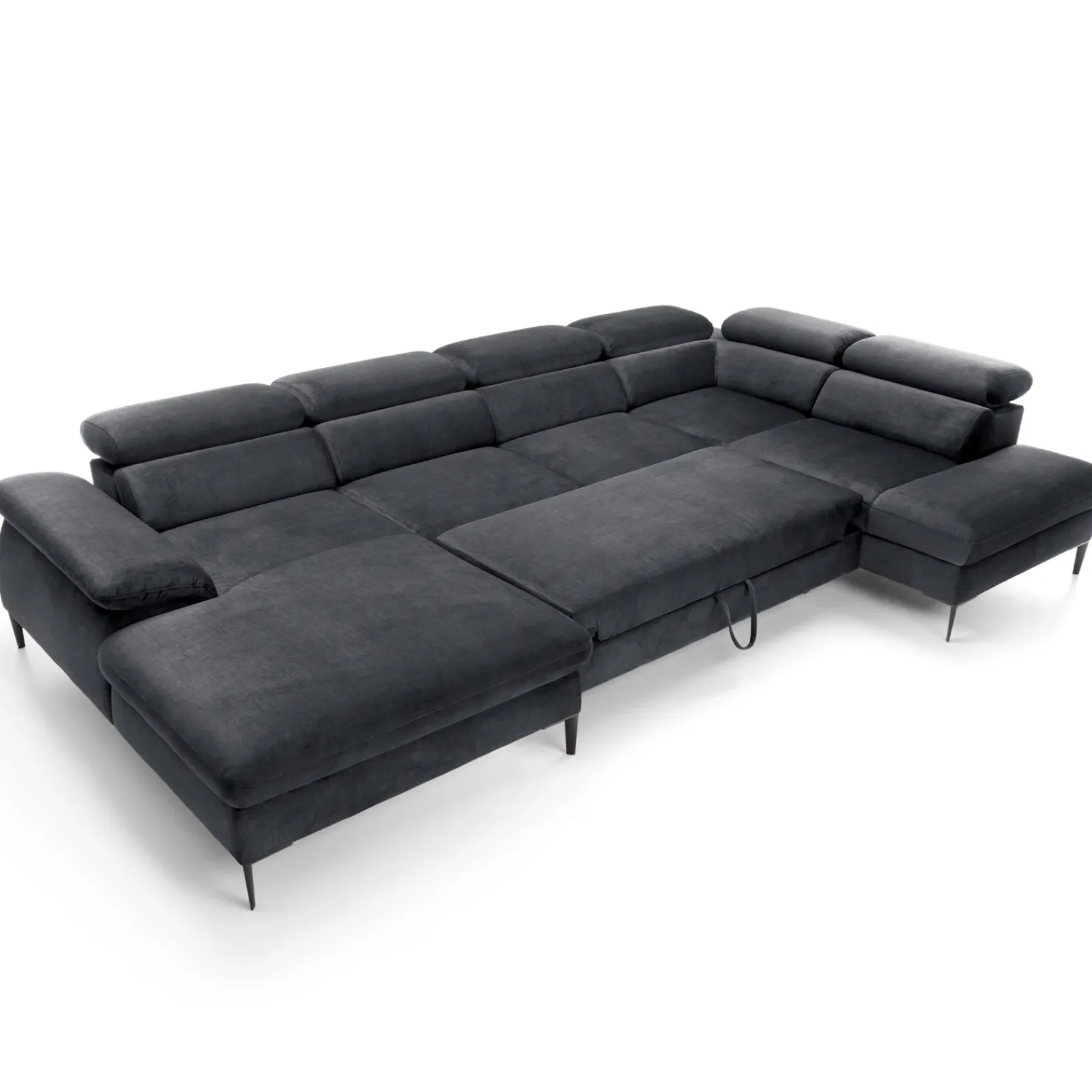 Garnero Arredamenti Divani Angolari|Divani Letto-Divano letto regolabile angolare destro 5 posti 353x214cm tessuto grigio scuro Calmora Tessuto Vellutato Vogue Grigio Scuro