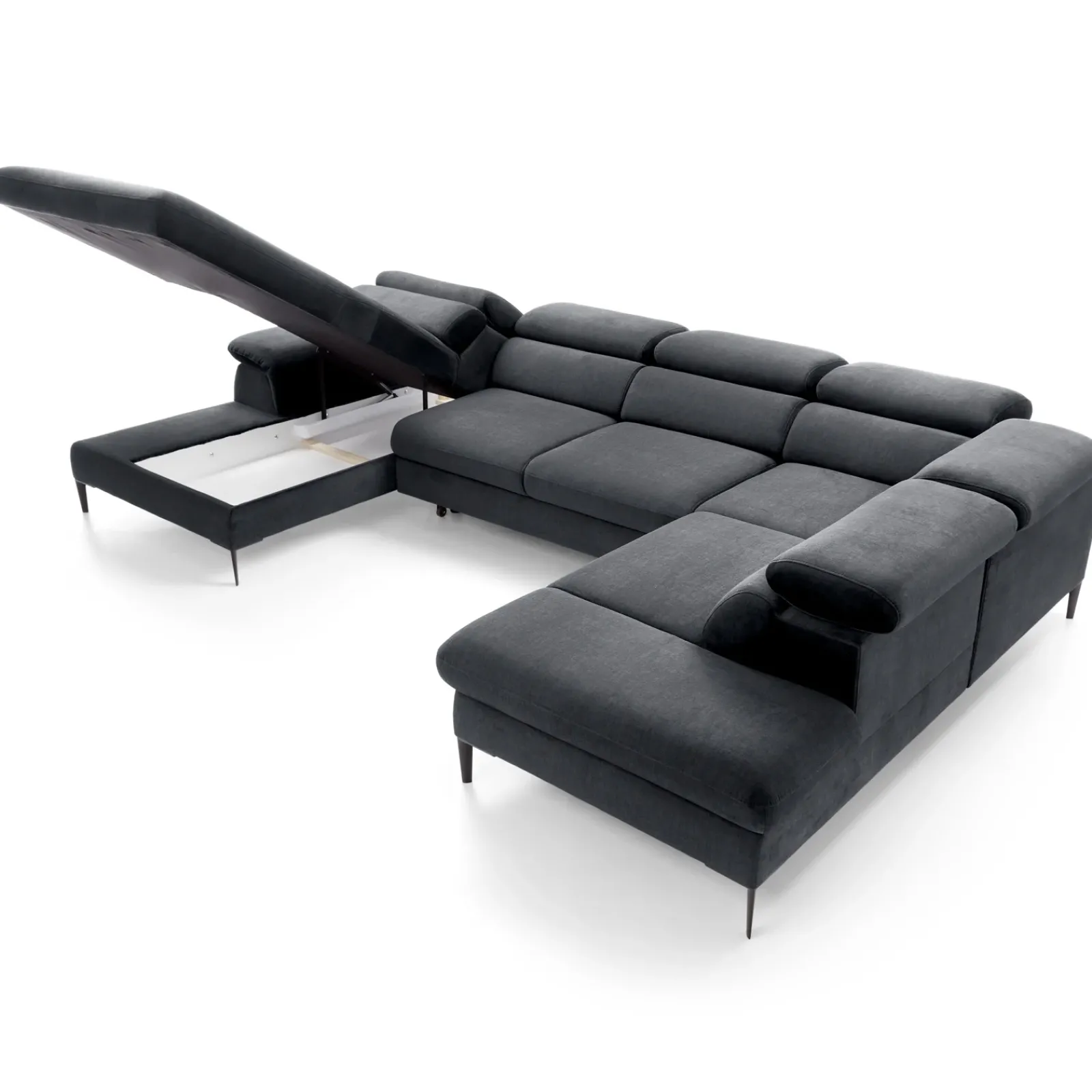 Garnero Arredamenti Divani Angolari|Divani Letto-Divano letto regolabile angolare destro 5 posti 353x214cm tessuto grigio scuro Calmora Tessuto Vellutato Vogue Grigio Scuro