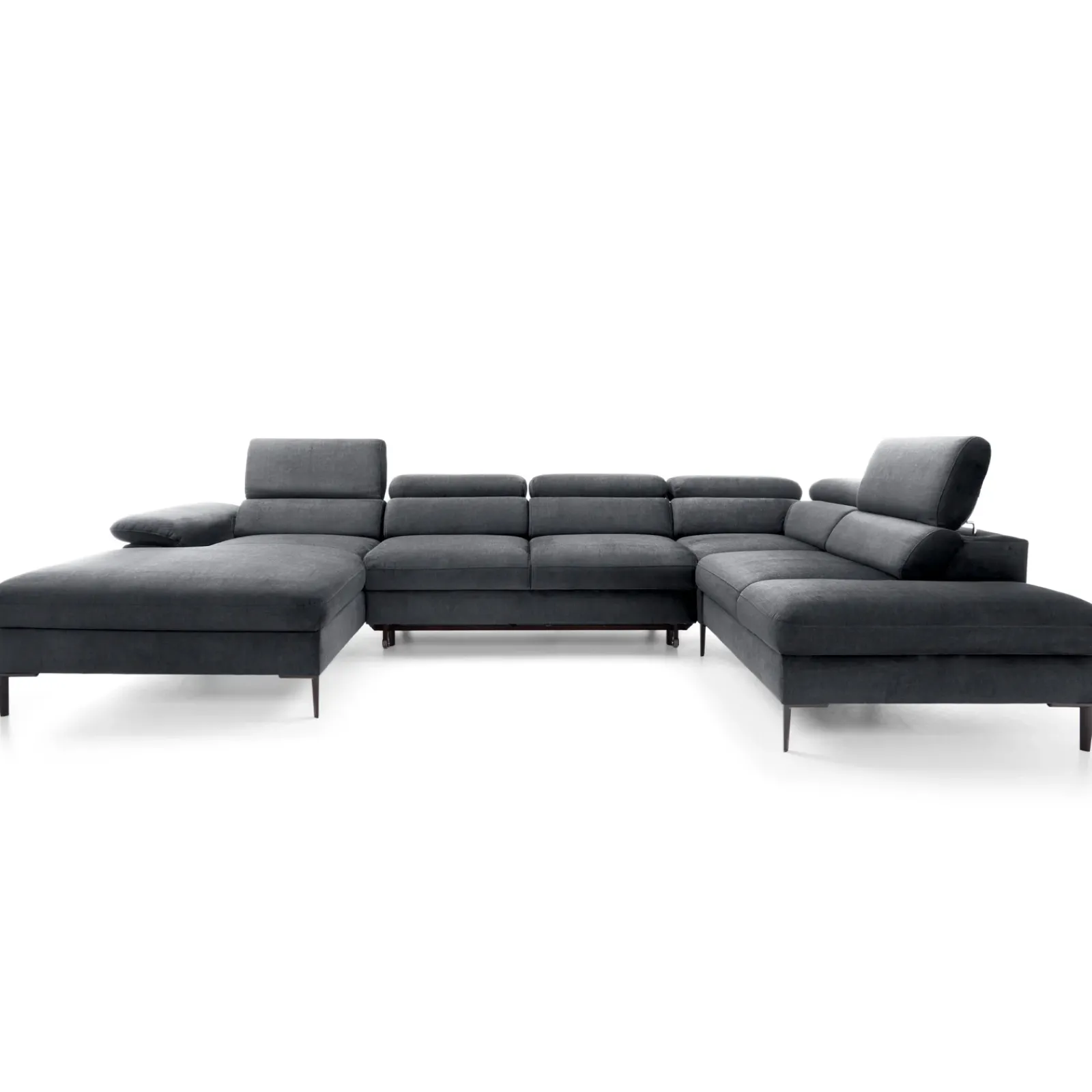 Garnero Arredamenti Divani Angolari|Divani Letto-Divano letto regolabile angolare destro 5 posti 353x214cm tessuto grigio scuro Calmora Tessuto Vellutato Vogue Grigio Scuro