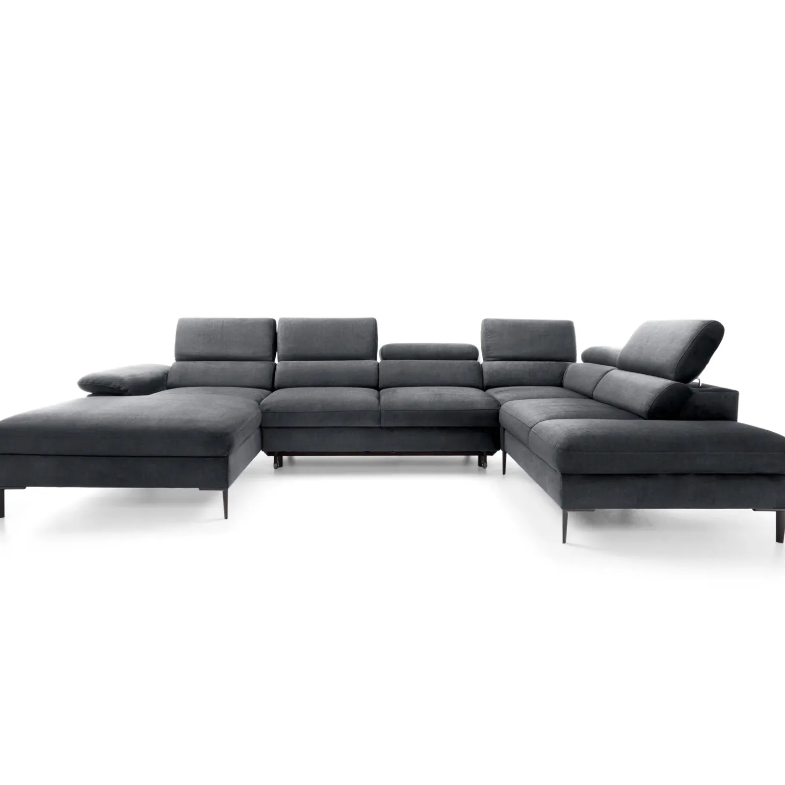 Garnero Arredamenti Divani Angolari|Divani Letto-Divano letto regolabile angolare destro 5 posti 353x214cm tessuto grigio scuro Calmora Tessuto Vellutato Vogue Grigio Scuro