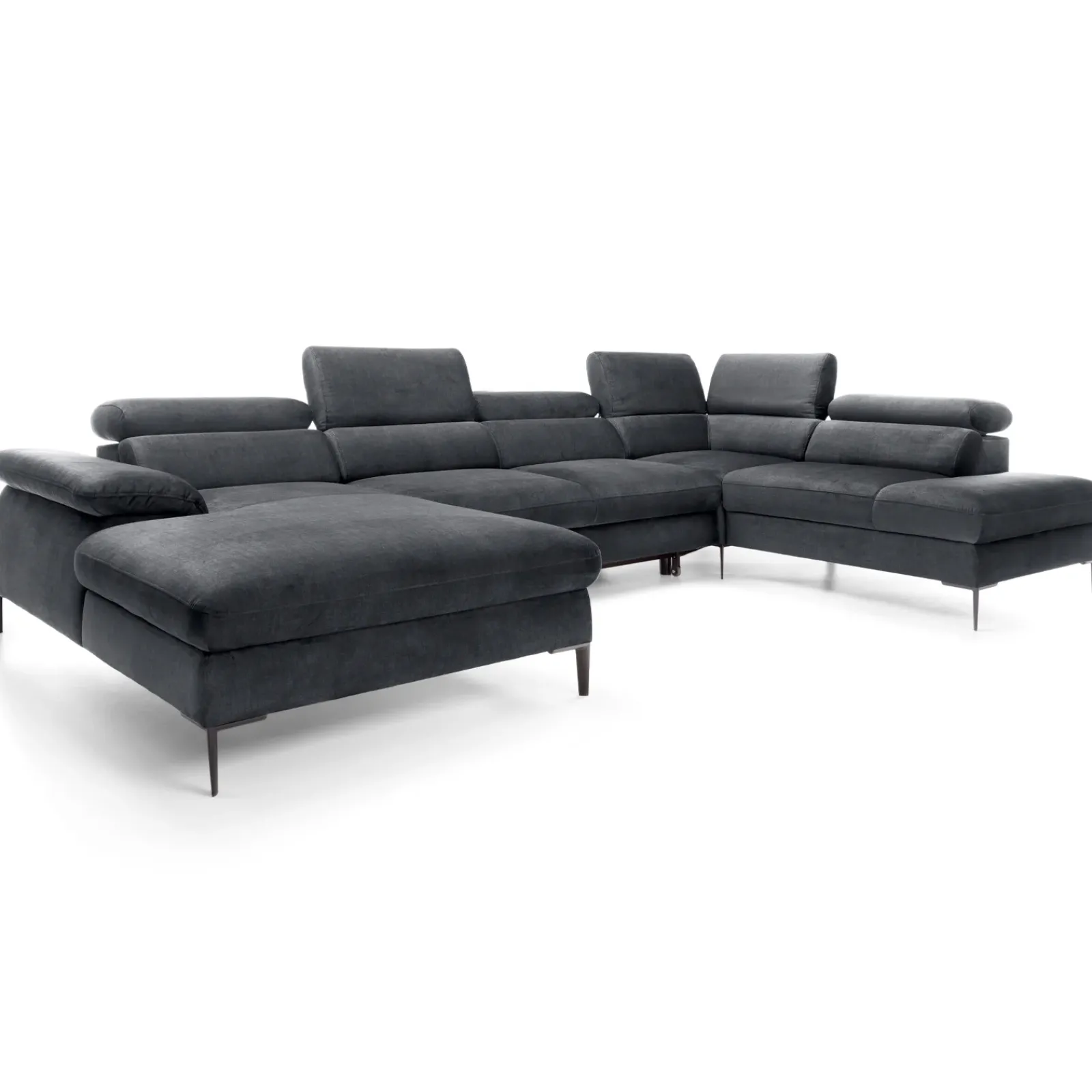 Garnero Arredamenti Divani Angolari|Divani Letto-Divano letto regolabile angolare destro 5 posti 353x214cm tessuto grigio scuro Calmora Tessuto Vellutato Vogue Grigio Scuro