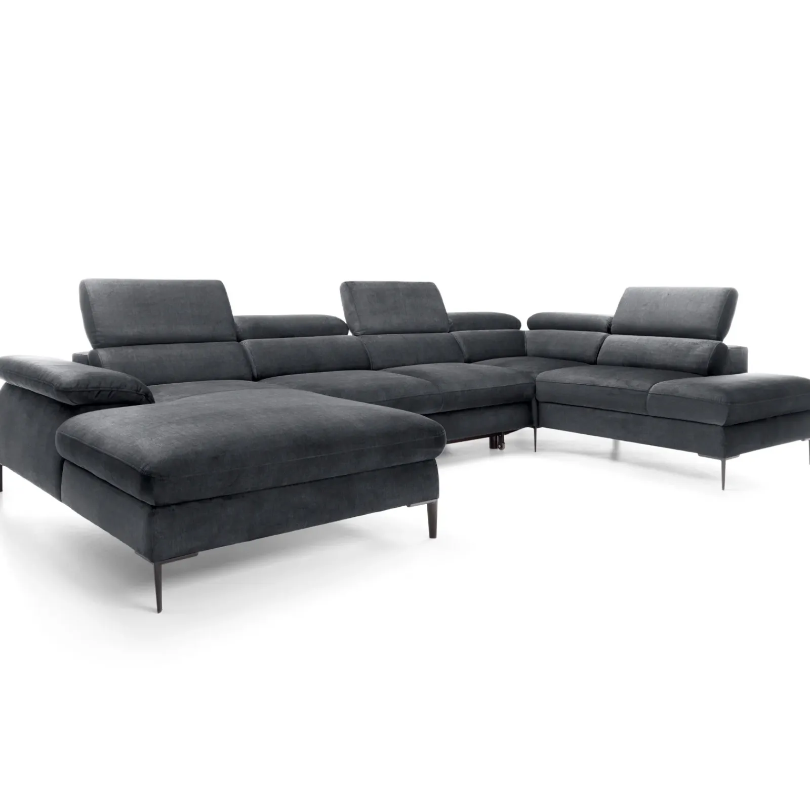 Garnero Arredamenti Divani Angolari|Divani Letto-Divano letto regolabile angolare destro 5 posti 353x214cm tessuto grigio scuro Calmora Tessuto Vellutato Vogue Grigio Scuro