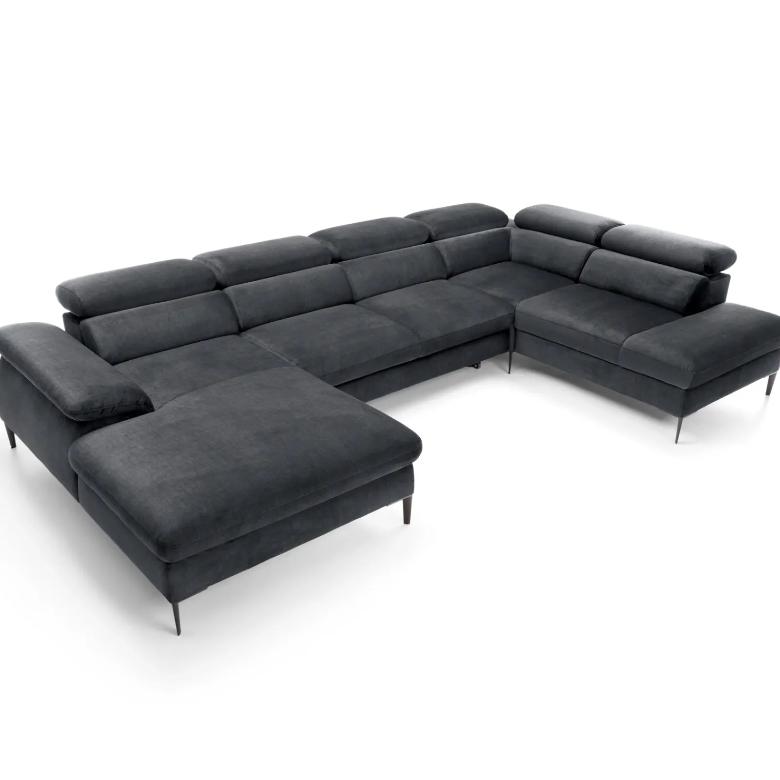 Garnero Arredamenti Divani Angolari|Divani Letto-Divano letto regolabile angolare destro 5 posti 353x214cm tessuto grigio scuro Calmora Tessuto Vellutato Vogue Grigio Scuro