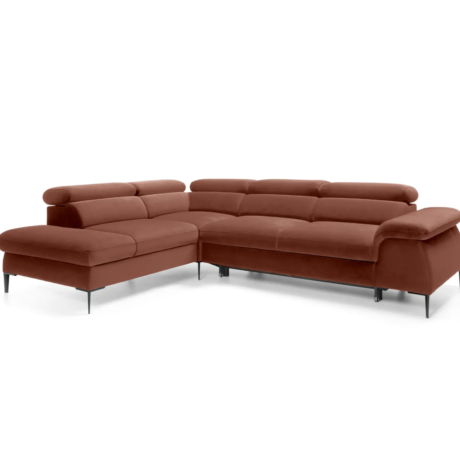 Garnero Arredamenti Divani Angolari|Divani Letto-Divano letto regolabile angolare sinistra 5 posti 280x214cm tessuto arancio corallo Snuggity Tessuto Vellutato Vogue Corallo