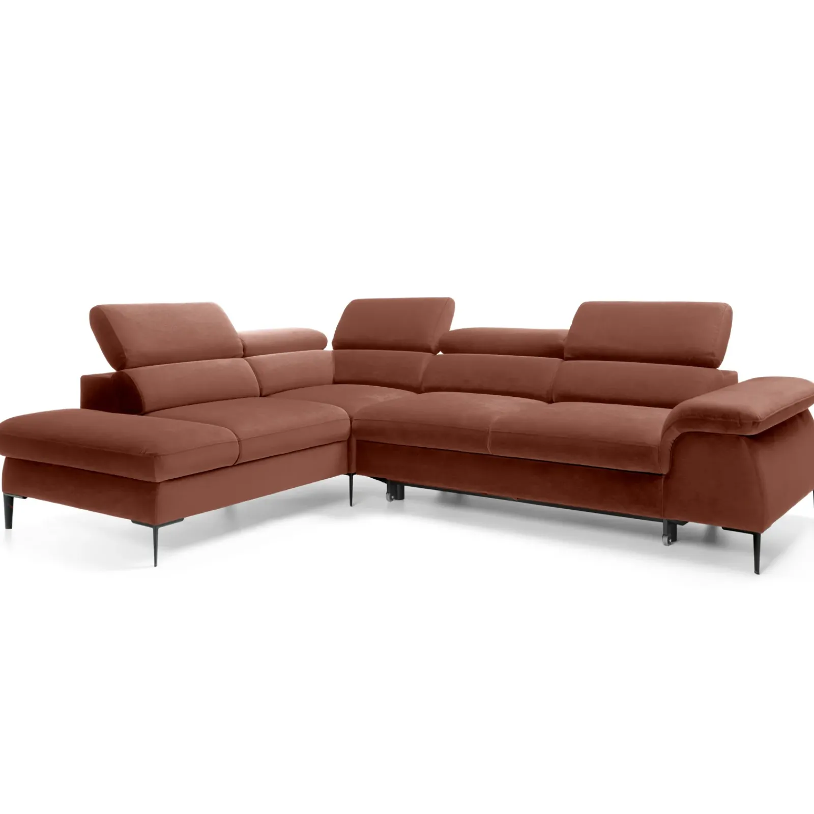 Garnero Arredamenti Divani Angolari|Divani Letto-Divano letto regolabile angolare sinistra 5 posti 280x214cm tessuto arancio corallo Snuggity Tessuto Vellutato Vogue Corallo