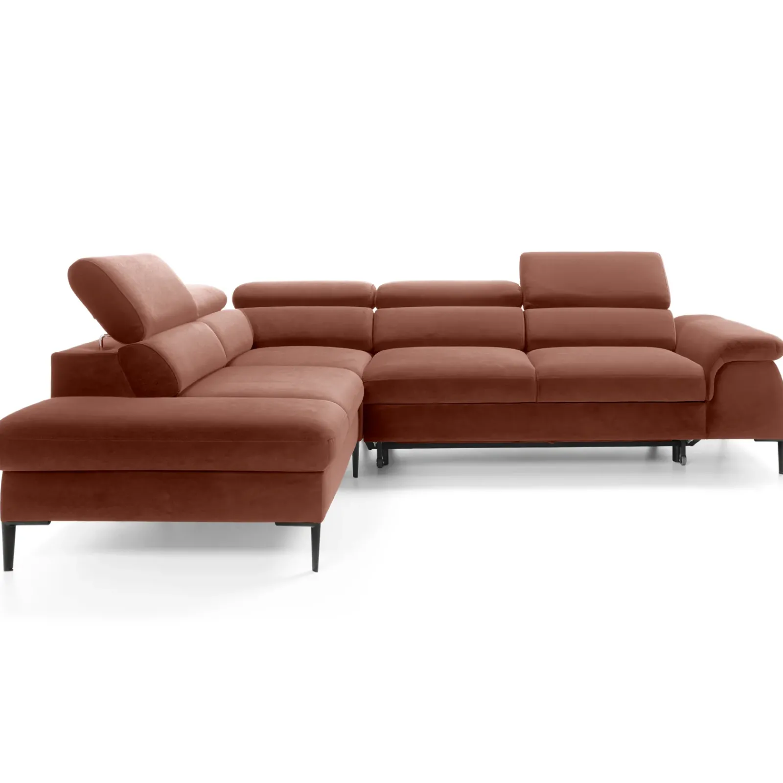 Garnero Arredamenti Divani Angolari|Divani Letto-Divano letto regolabile angolare sinistra 5 posti 280x214cm tessuto arancio corallo Snuggity Tessuto Vellutato Vogue Corallo