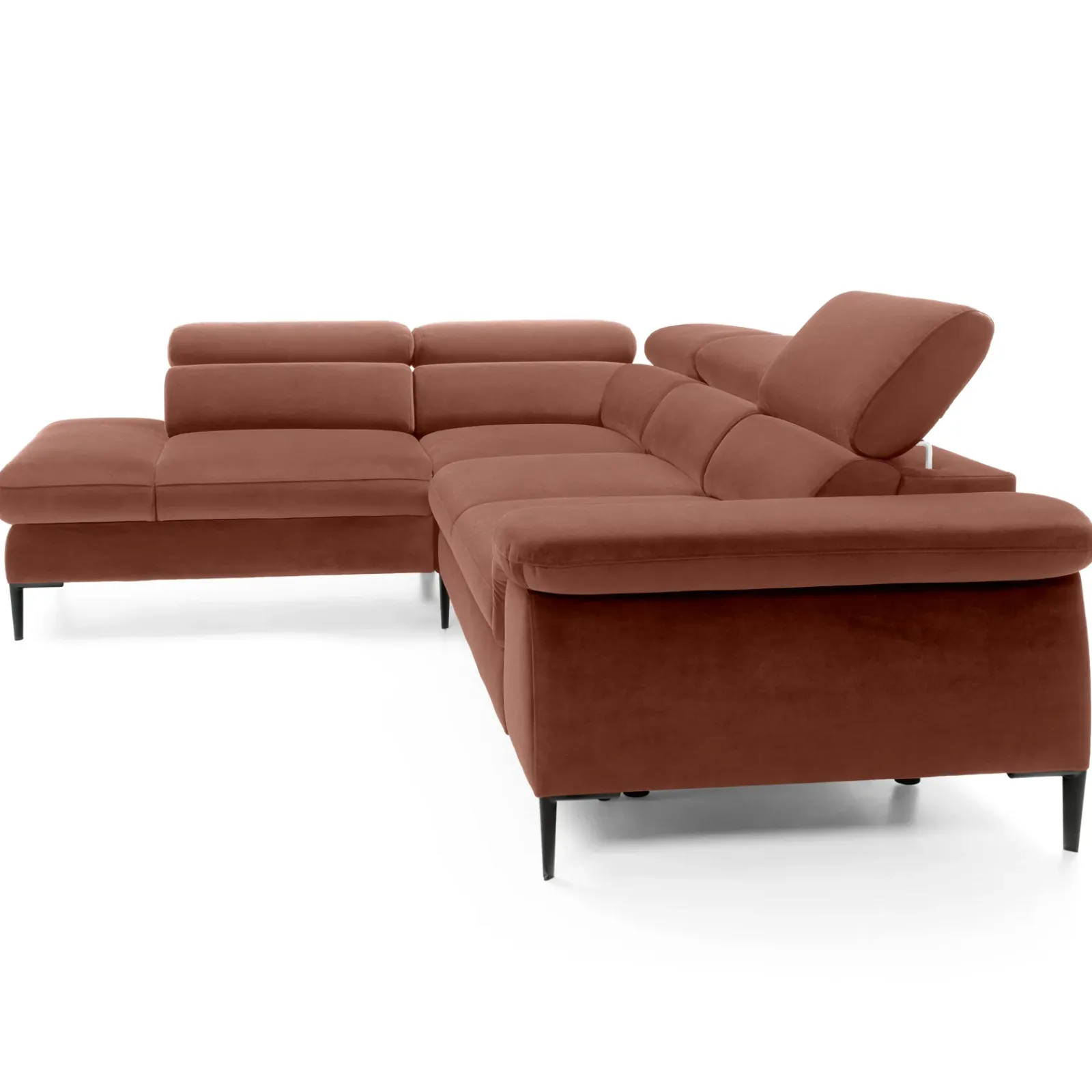 Garnero Arredamenti Divani Angolari|Divani Letto-Divano letto regolabile angolare sinistra 5 posti 280x214cm tessuto arancio corallo Snuggity Tessuto Vellutato Vogue Corallo