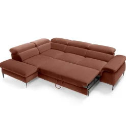 Garnero Arredamenti Divani Angolari|Divani Letto-Divano letto regolabile angolare sinistra 5 posti 280x214cm tessuto arancio corallo Snuggity Tessuto Vellutato Vogue Corallo