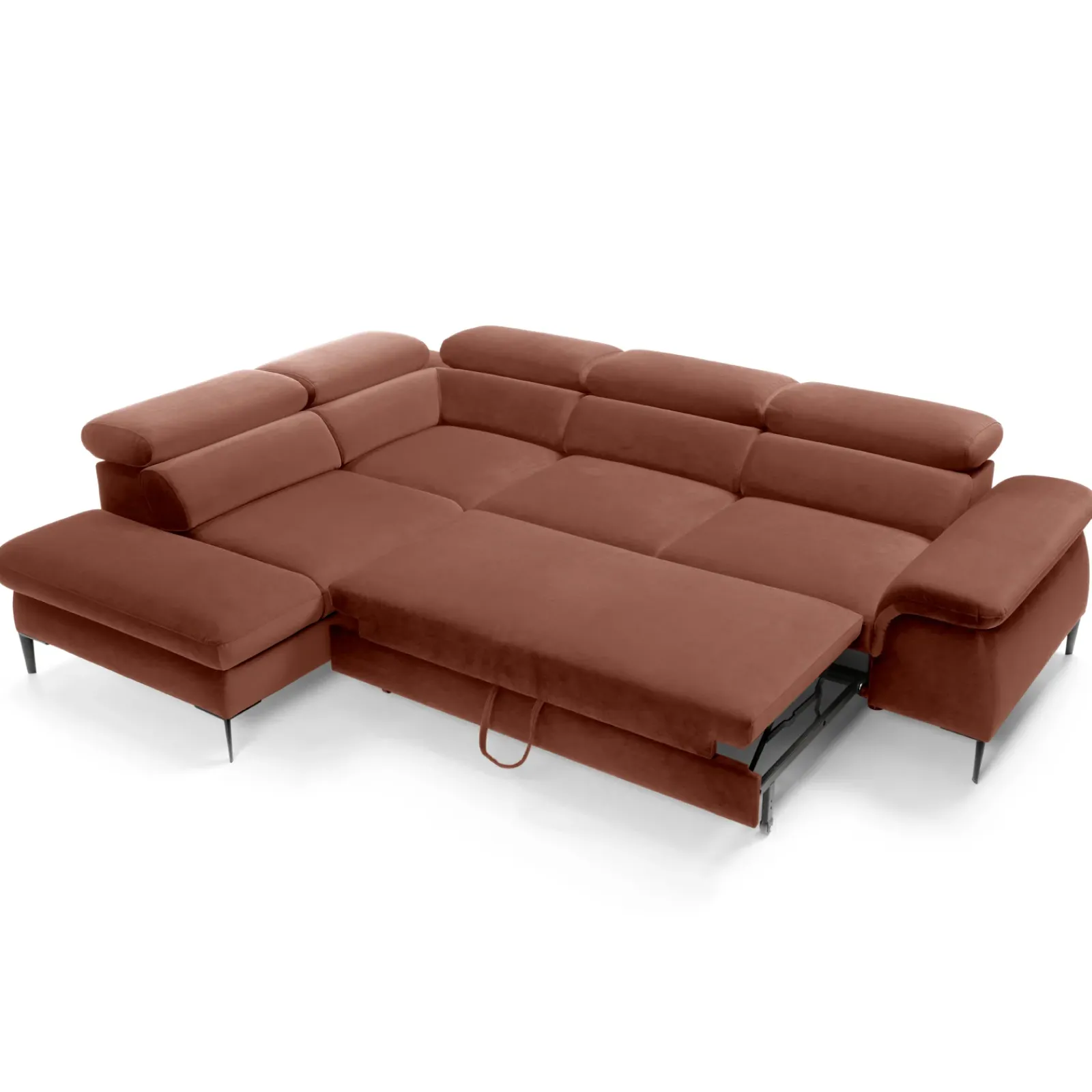 Garnero Arredamenti Divani Angolari|Divani Letto-Divano letto regolabile angolare sinistra 5 posti 280x214cm tessuto arancio corallo Snuggity Tessuto Vellutato Vogue Corallo
