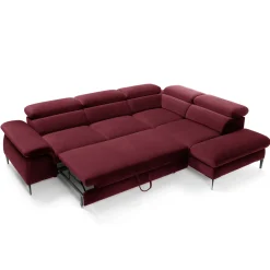 Garnero Arredamenti Divani Angolari|Divani Letto-Divano letto regolabile angolare destra 5 posti 280x214cm tessuto rosso bordeaux Snuggity Tessuto Vellutato Vogue Bordeaux